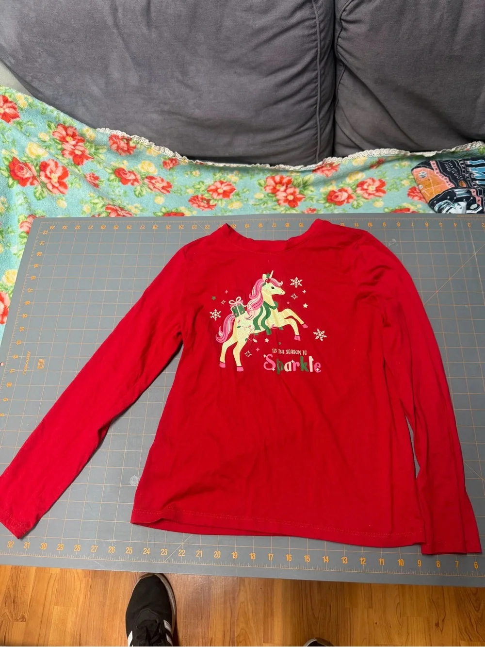 Girls' Red Unicorn Long-Sleeve Top - Sparkle xl (14-16) holiday time